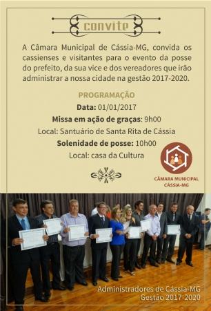 Convite – Posse prefeito, vice e novos vereadores – 2017-2020