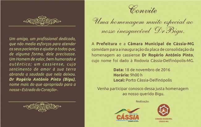 Convite – Homenagem Dr Rogério Antônio Pinto (Bigu)